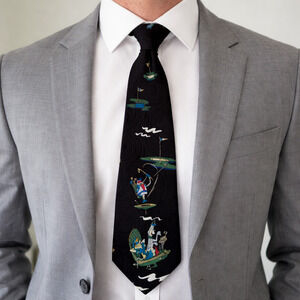 Vintage Jetsons Golf Cartoon Tie Hanna-Barbera 90s Black Novelty Necktie